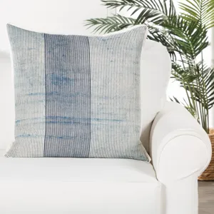 Revolve Alicia Handmade Stripe Blue/ White Poly Throw Pillow 22 inch