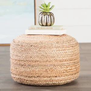 Saba Sangam Solid Beige Cylinder Pouf