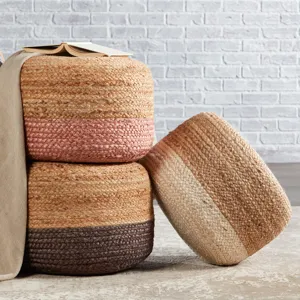 Saba Oliana Ombre White/ Beige Cylinder Pouf