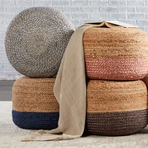 Saba Oliana Ombre Blue/ Beige Cylinder Pouf