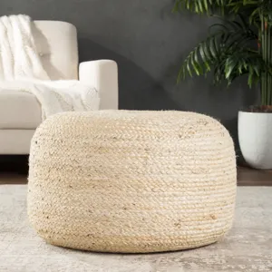 Saba Mesa Solid White Cylinder Pouf