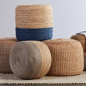 Saba Oliana Ombre Blue/ Beige Cylinder Pouf