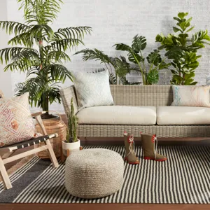 Saba Solar Vibe by  Santa Rosa Indoor/ Outdoor Solid Gray/ Cream Cylinder Pouf