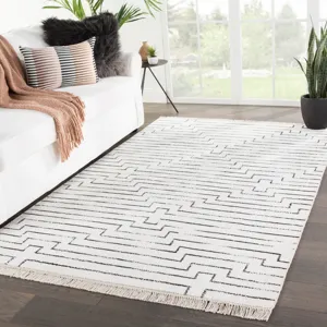 Satellite Alloy Handmade Geometric White/ Black Area Rug (5'X8')