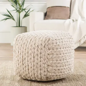 Scandinavia Pouf Kyran Textured Cream Cube Pouf