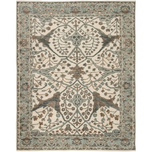 Salinas Slayton Hand-Knotted Medallion Ivory/ Light Teal Area Rug
