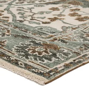 Salinas Slayton Hand-Knotted Medallion Ivory/ Light Teal Runner Rug (3'X12')