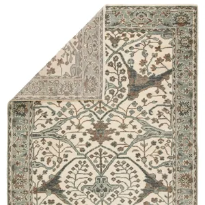 Salinas Slayton Hand-Knotted Medallion Ivory/ Light Teal Runner Rug (3'X12')