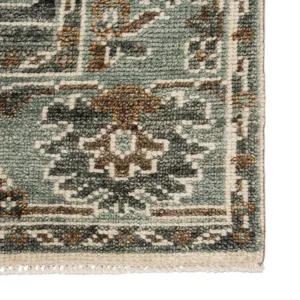 Salinas Slayton Hand-Knotted Medallion Ivory/ Light Teal Runner Rug (3'X12')