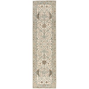 Salinas Slayton Hand-Knotted Medallion Ivory/ Light Teal Runner Rug (3'X12')