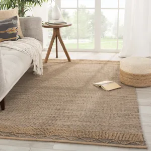 Somerset Curran Natural Border Gray/ Tan Area Rug (10'X14')