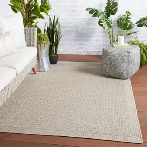 Tahiti Vibe by  Maeva Indoor/ Outdoor Border Gray Area Rug (2'X3')