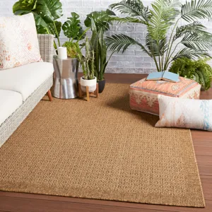 Tahiti Vibe by  Maeva Indoor/ Outdoor Border Light Brown Area Rug (2'X3')