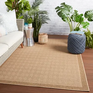 Tahiti Vibe by  Pareu Indoor/ Outdoor Border Beige/ Light Brown Runner Rug (2'6"X8')