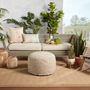 Tahiti Vibe by  Pareu Indoor/ Outdoor Border Beige/ Light Brown Runner Rug (2'6"X8')