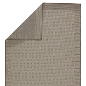 Tahiti Vibe by  Poerava Indoor/ Outdoor Border Gray/ Taupe Area Rug (5'3"X7'6")