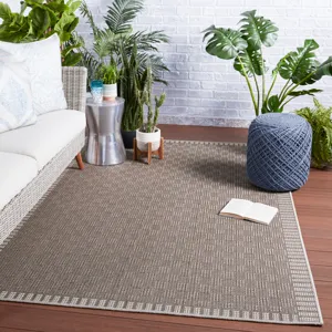 Tahiti Vibe by  Iti Indoor/ Outdoor Border Taupe/ Gray Area Rug (9'X12')