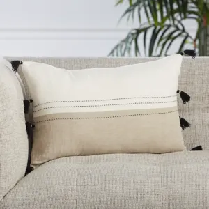 Taiga Yamanik Stripes White/ Beige Down Lumbar Pillow
