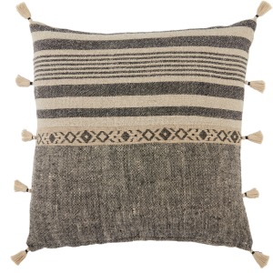Taiga Ikal Stripes Beige/ Dark Gray Down Throw Pillow 18 inch