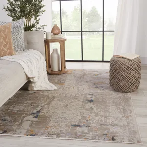 Tunderra Vibe by  Hammon Abstract Gray/ Gold Area Rug (7'10"X10'10")