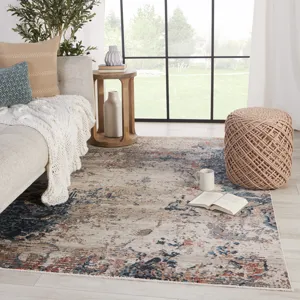 Tunderra Vibe by  Terrior Abstract Blue/ Red Area Rug (8'10"X12'7")