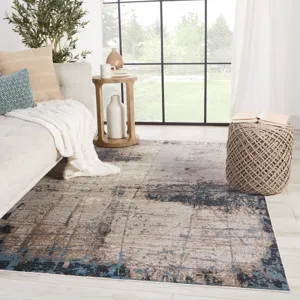 Tunderra Vibe by  Sana Abstract Gray/ Blue Area Rug (8'10"X12'7")