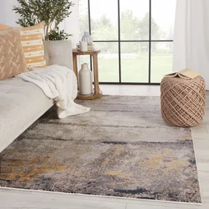 Tunderra Vibe by  Trevena Abstract Gray/ Gold Area Rug (5'3"X7'6")