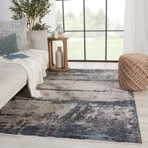 Tunderra Vibe by  Trevena Abstract Blue/ Gray Area Rug (5'3"X7'6")