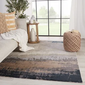 Tunderra Vibe by  Wystan Abstract Gray/ Blue Area Rug (5'3"X7'6")
