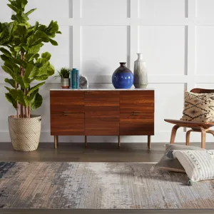 Tunderra Vibe by  Wystan Abstract Gray/ Blue Area Rug (5'3"X7'6")