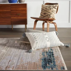 Tunderra Vibe by  Wystan Abstract Gray/ Blue Area Rug (5'3"X7'6")
