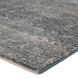 Valentia Torryn Damask Gray/ Blue Runner Rug (2'5"X10')