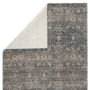 Valentia Torryn Damask Gray/ Blue Runner Rug (2'5"X10')