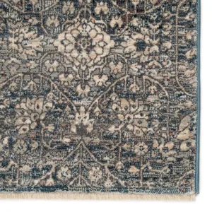 Valentia Torryn Damask Gray/ Blue Runner Rug (2'5"X10')