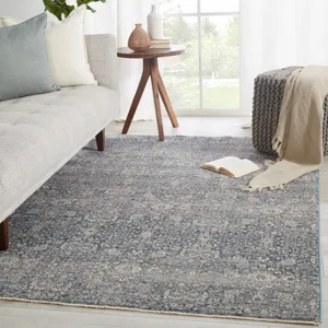 Valentia Torryn Damask Gray/ Blue Runner Rug (2'5"X10')