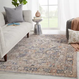 Vanadey Vibe by  Inari Oriental Light Taupe/ Blue Area Rug (5'3"X7'6")