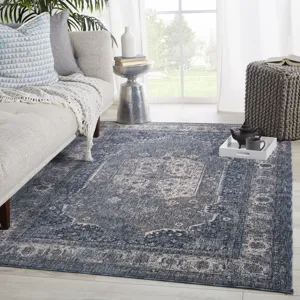 Vanadey Vibe by  Temple Medallion Blue/ Gray Area Rug (5'3"X7'6")