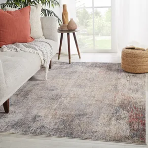 Vanadey Vibe by  Kyson Abstract Light Taupe/ Blue Area Rug (5'3"X7'6")