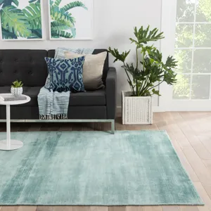 Yasmin Yasmin Handmade Solid Aqua Area Rug (5'X8')