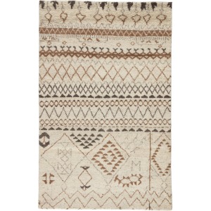 Zuri Zamunda Hand-Knotted Geometric Cream/ Brown Area Rug