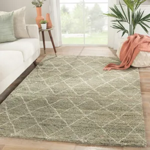 Zuri Batten Hand-Knotted Trellis Green/ Ivory Area Rug (5'X8')