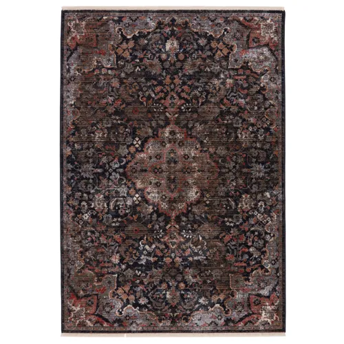 Zefira Vibe by Amena Medallion Black/ Dark Taupe Area Rug