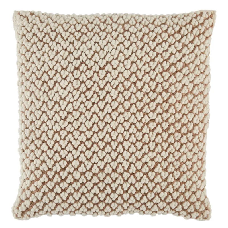 Angora Madur Textured Ivory/ Tan Poly Throw Pillow 22 inch