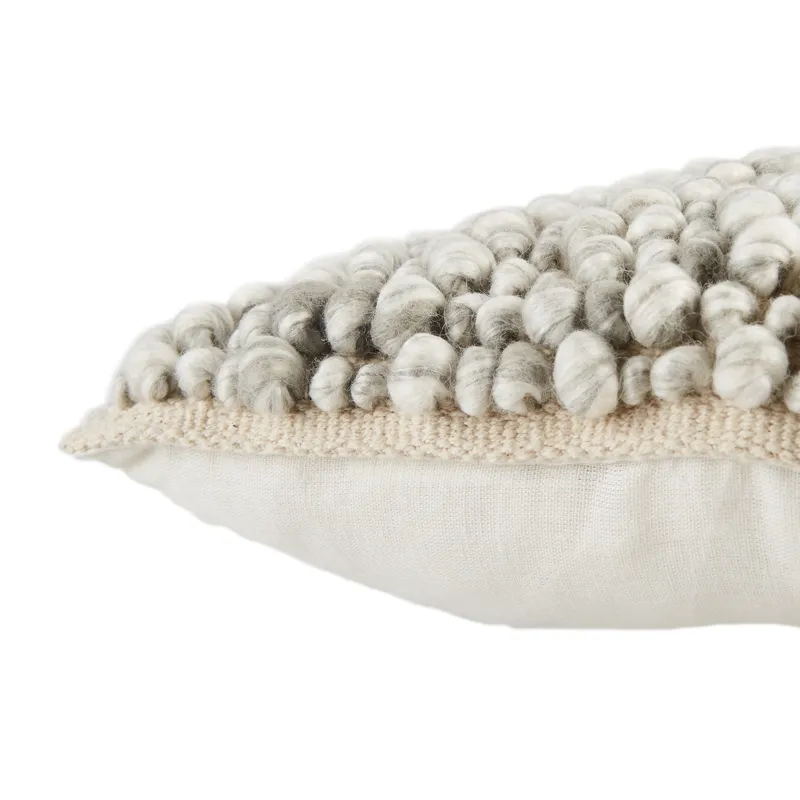 Angora Kaz Textured Ivory/ Light Gray Poly Throw Pillow 22 inch