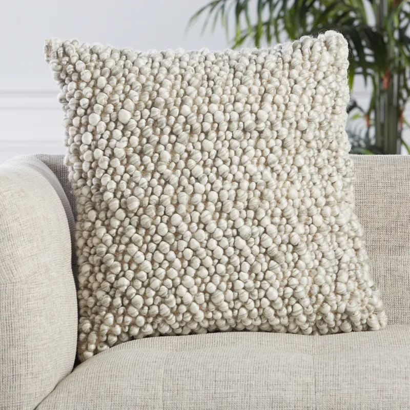 Angora Kaz Textured Ivory/ Light Gray Poly Throw Pillow 22 inch