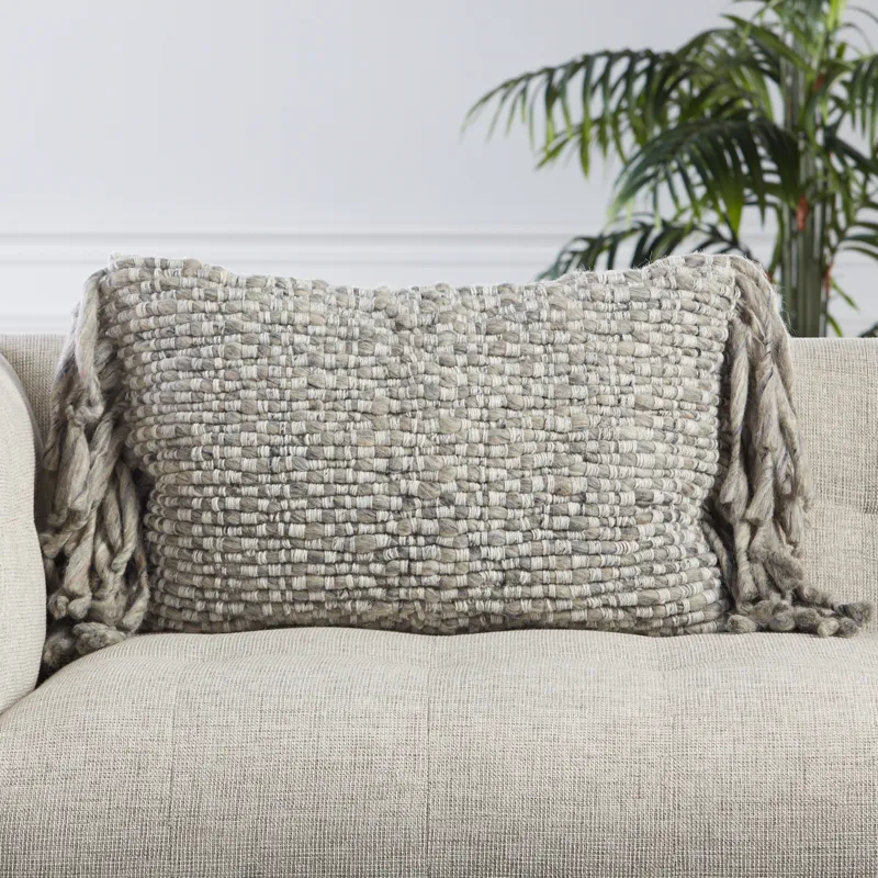Angora Cilo Textured Light Gray/ Ivory Poly Lumbar Pillow