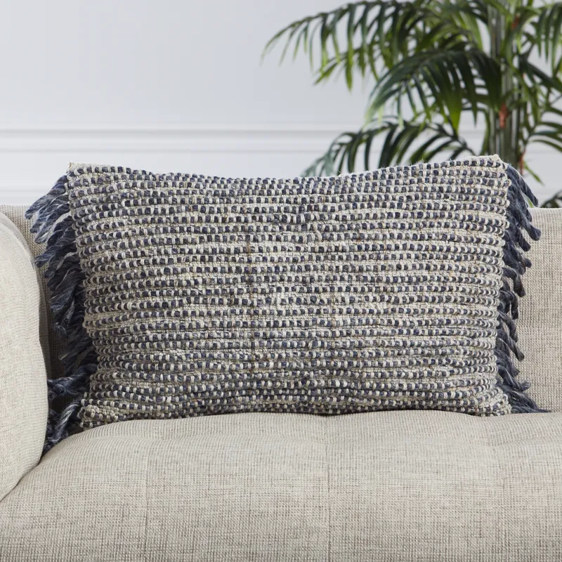 Angora Honaz Textured Navy/ Ivory Poly Lumbar Pillow