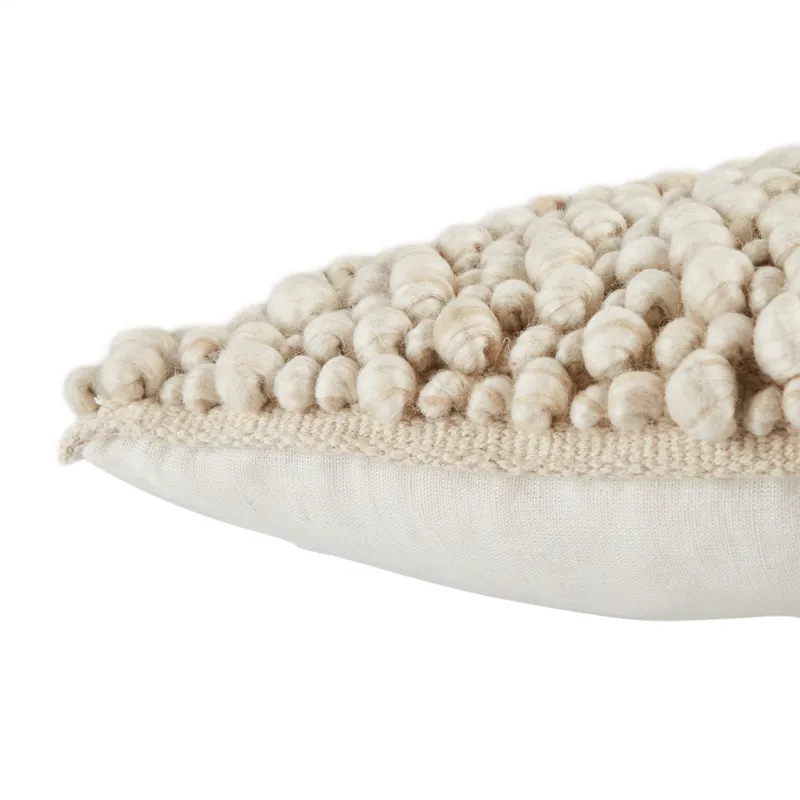 Angora Kaz Textured Ivory/ Beige Poly Throw Pillow 22 inch