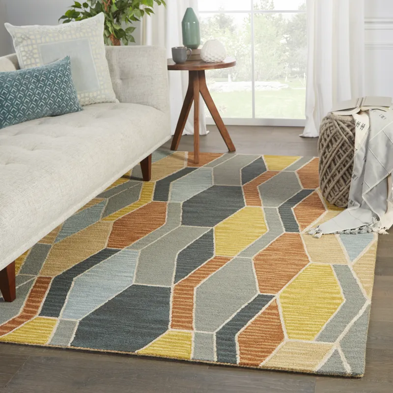 Amado Vibe by  Sade Handmade Geometric Gray/ Gold Area Rug (9'X12')