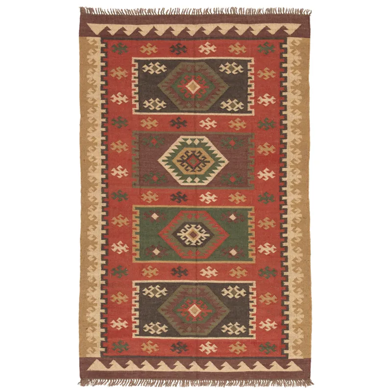 Bedouin Amman Handmade Geometric Red/ Gold Area Rug (5'X8')